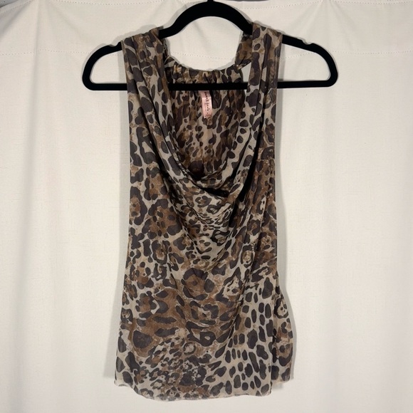 Sweet Pea Tops - Sweet Pea Leopard Print Sheer Mesh Cowl Neck Top